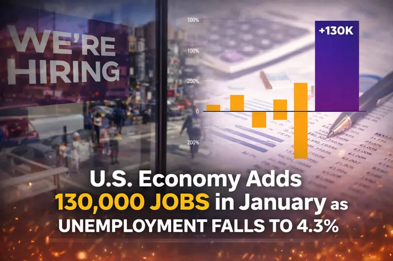 U.S. Economy Adds 130,000 Jobs in January as Unemployment Drops to 4.3%